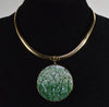 Vintage 14K Gold Carved Jadeite Jade Pendant Signed MONARCH C.1950