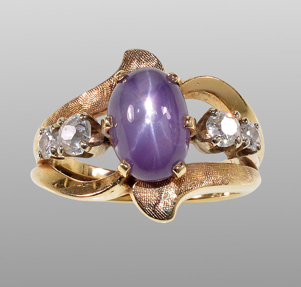 Natural Star Sapphire Diamond 14K Gold Ring Size 4 C.1940