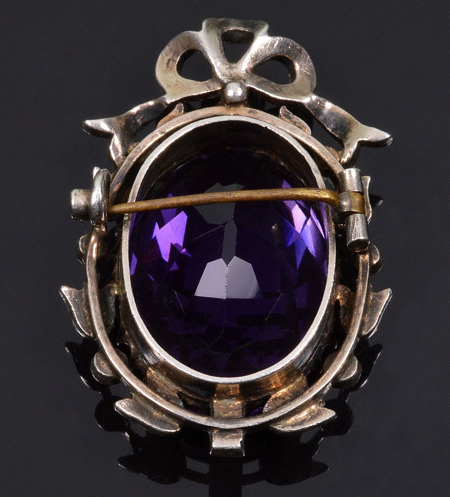 Antique Victorian Amethyst Pearl Sterling Brooch Pin C.1880