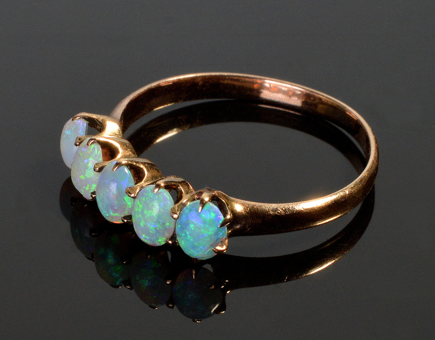 Antique Victorian 10K Gold Australian Opal Ring Size 5 3/4 C.1890