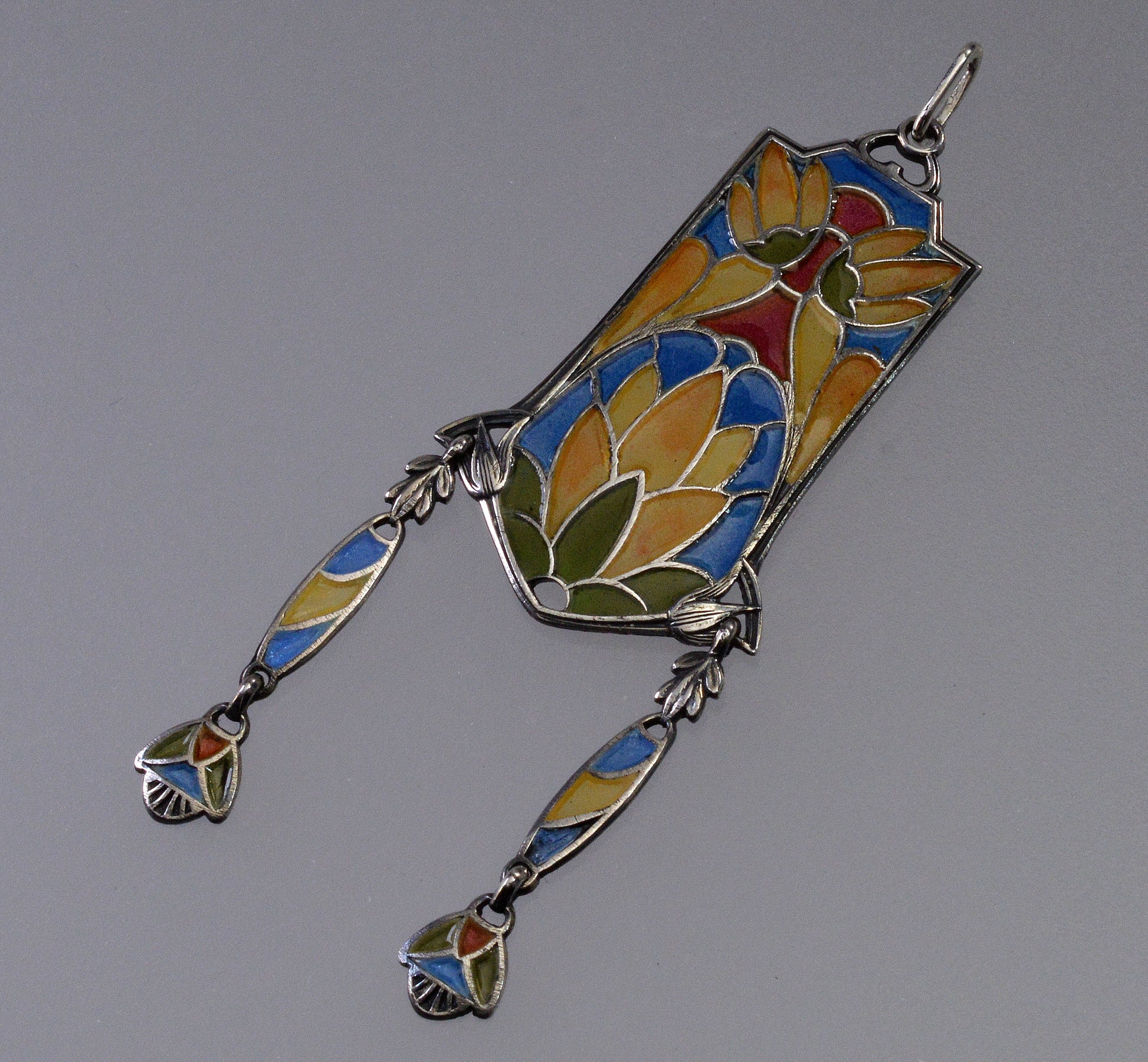 Art Nouveau Jugendstil Plique-A-Jour Egyptian Revival Sterling Pendant C.1900