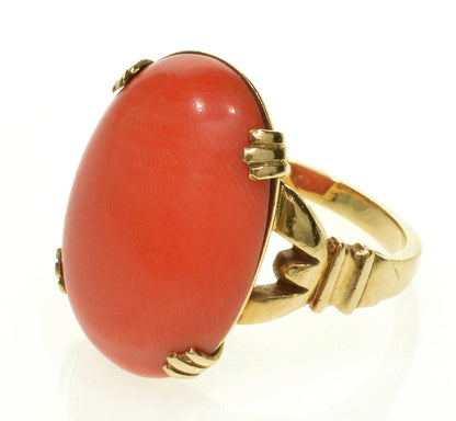 Antique Edwardian 10K Rose Gold Salmon Coral Ring Size 4 1/4 C.1900