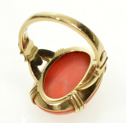 Antique Edwardian 10K Rose Gold Salmon Coral Ring Size 4 1/4 C.1900