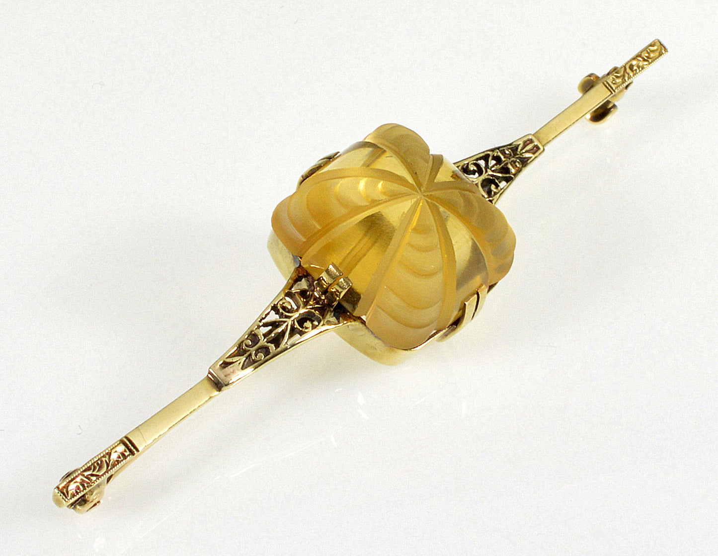 Edwardian Birks 14K Gold Citrine Brooch Pin C.1900