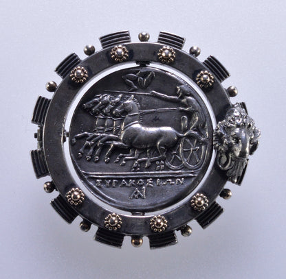Antique Austro-Hungarian Georg Adam Scheid Silver Spinner Brooch Greek Coin Medallion C.1890