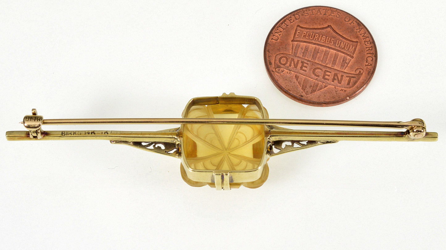 Edwardian Birks 14K Gold Citrine Brooch Pin C.1900