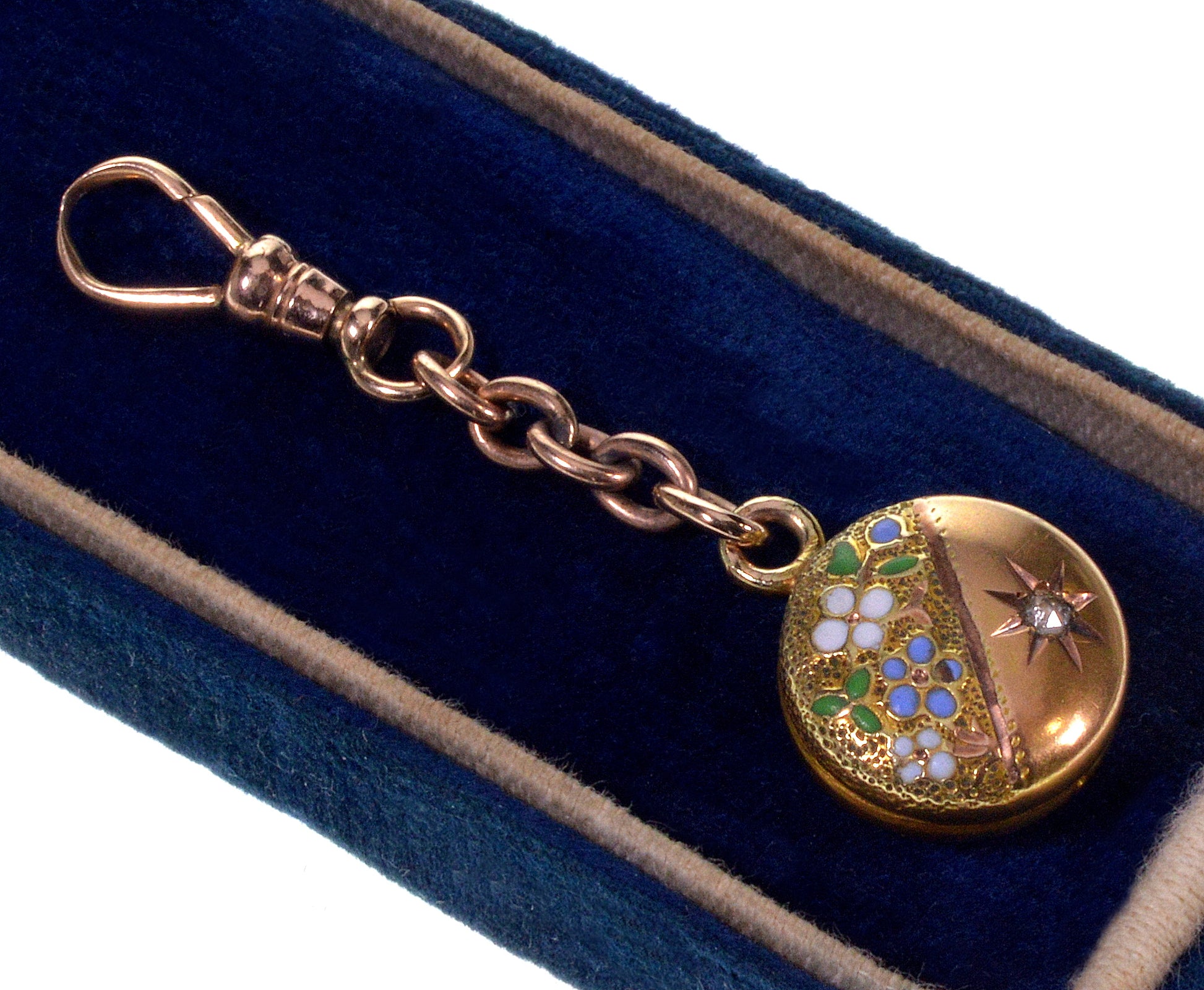 Antique Victorian 14K Gold Diamond Enamel Fob Pendant C.1890