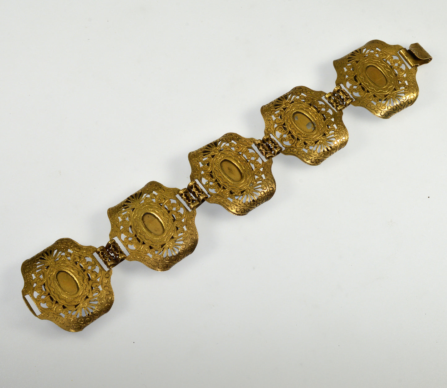 Antique Arts And Crafts Butterfly Wings Filigree Brass Bracelet C.1900