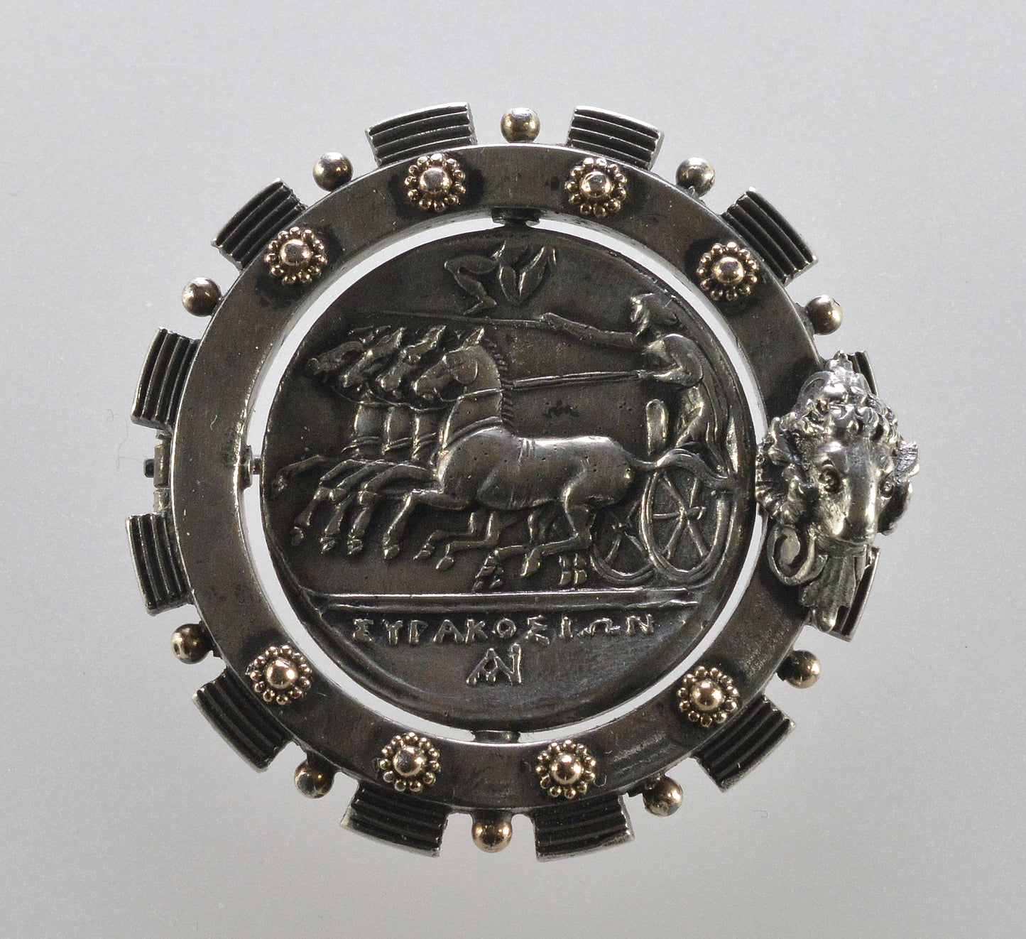 Antique Austro-Hungarian Georg Adam Scheid Silver Spinner Brooch Greek Coin Medallion C.1890