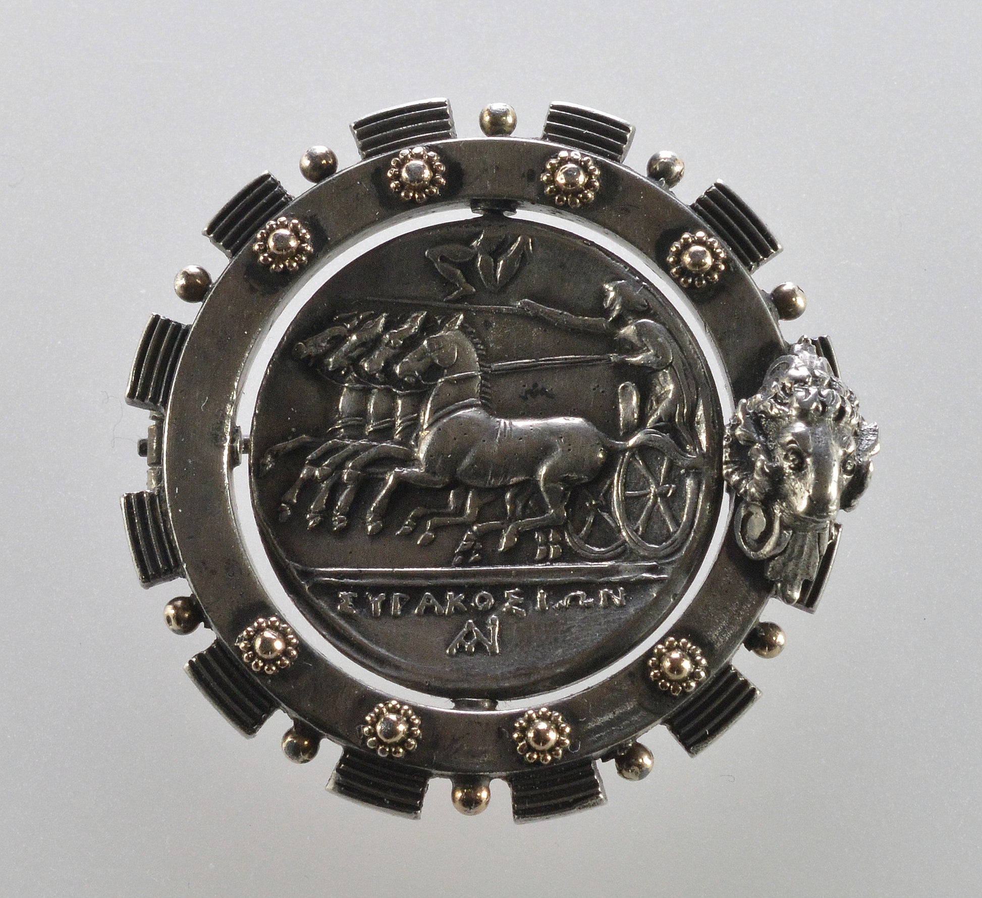 Antique Austro-Hungarian Georg Adam Scheid Silver Spinner Brooch Greek Coin Medallion C.1890