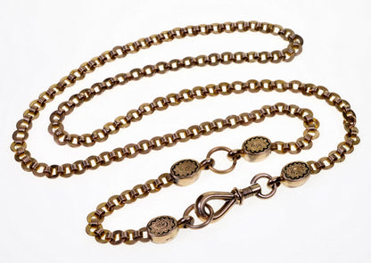 Antique Victorian 10K Gold Fancy Link Necklace Old Dog Clip Clasp C.1860