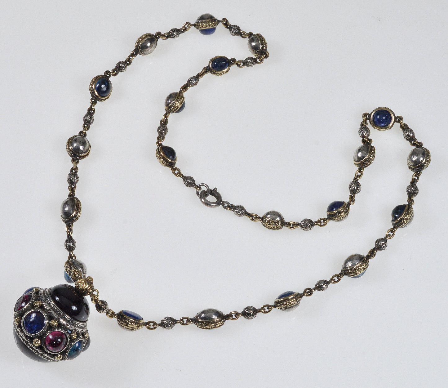 Antique Victorian 18K Gold Sterling Ruby Sapphire Garnet Necklace C.1890
