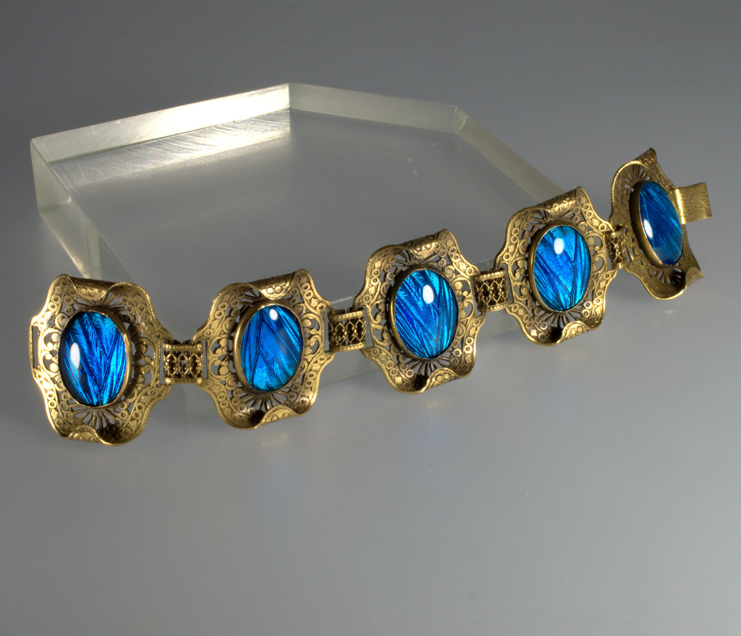 Antique Arts And Crafts Butterfly Wings Filigree Brass Bracelet C.1900