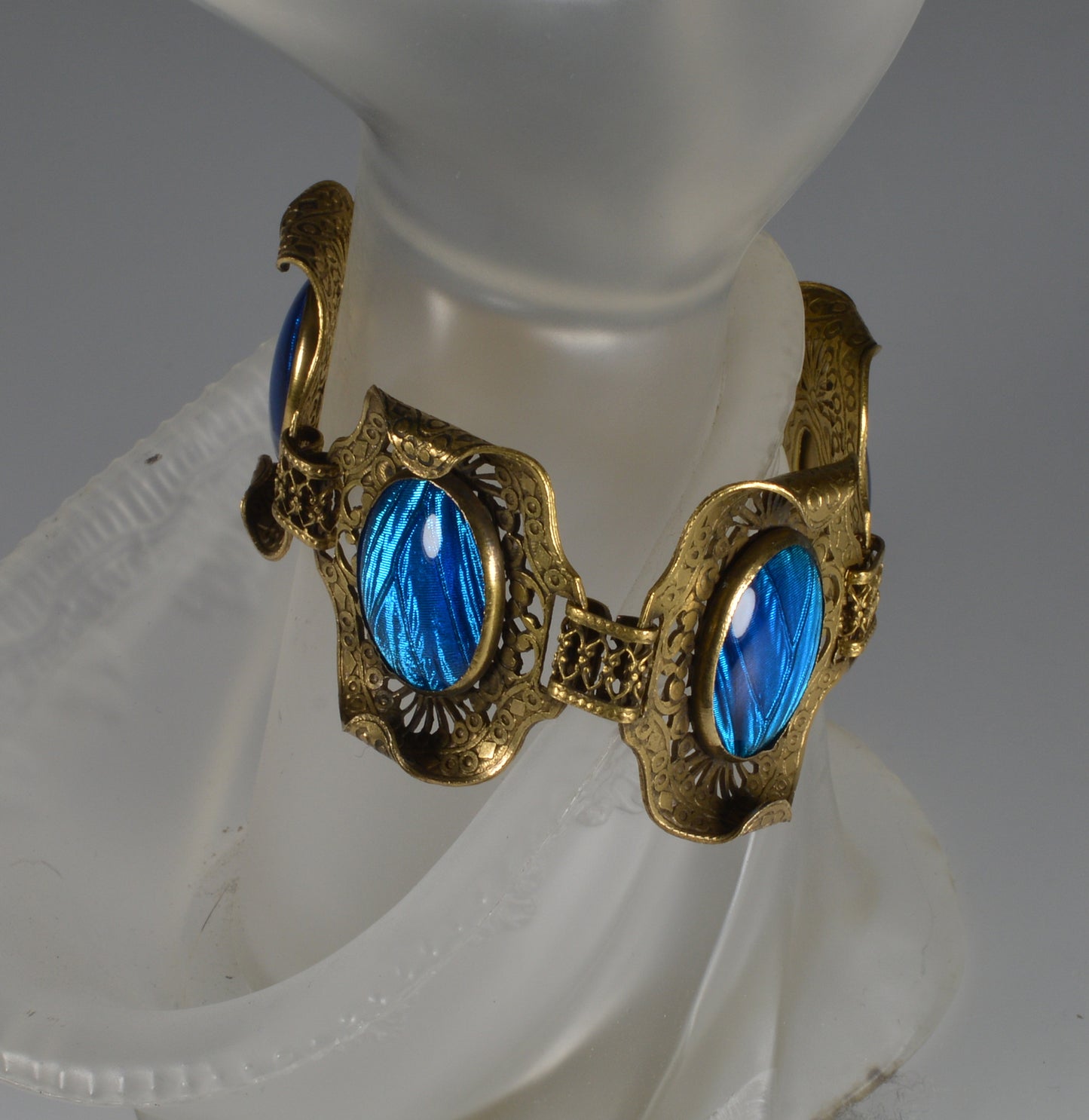 Antique Arts And Crafts Butterfly Wings Filigree Brass Bracelet C.1900