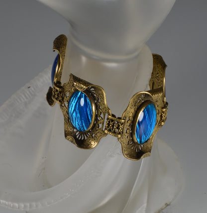 Antique Arts And Crafts Butterfly Wings Filigree Brass Bracelet C.1900