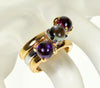 Bucherer 18K Gold Stackable Ring Set Amethyst Rhodolite Quartz Size 7 3/4