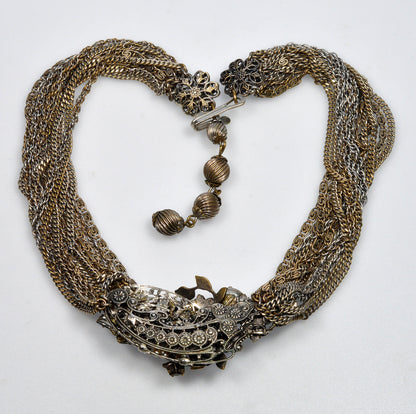 Miriam Haskell By Frank Hess Sapphire Glass Multi Chain Necklace Choker C.1930