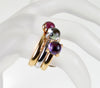 Bucherer 18K Gold Stackable Ring Set Amethyst Rhodolite Quartz Size 7 3/4