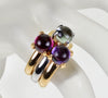 Bucherer 18K Gold Stackable Ring Set Amethyst Rhodolite Quartz Size 7 3/4