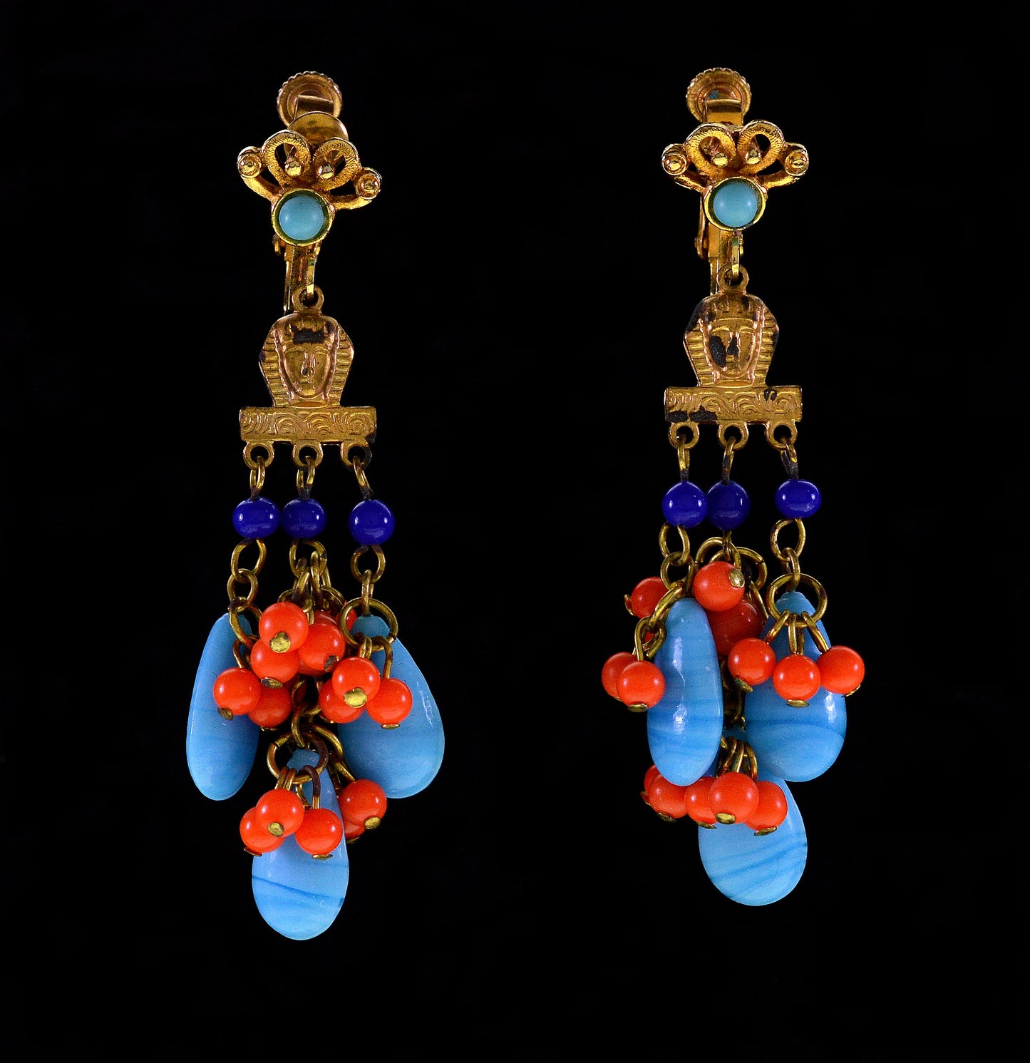 Miriam Haskell by Larry Vrba Egyptian Revival Necklace Earrings C.1970