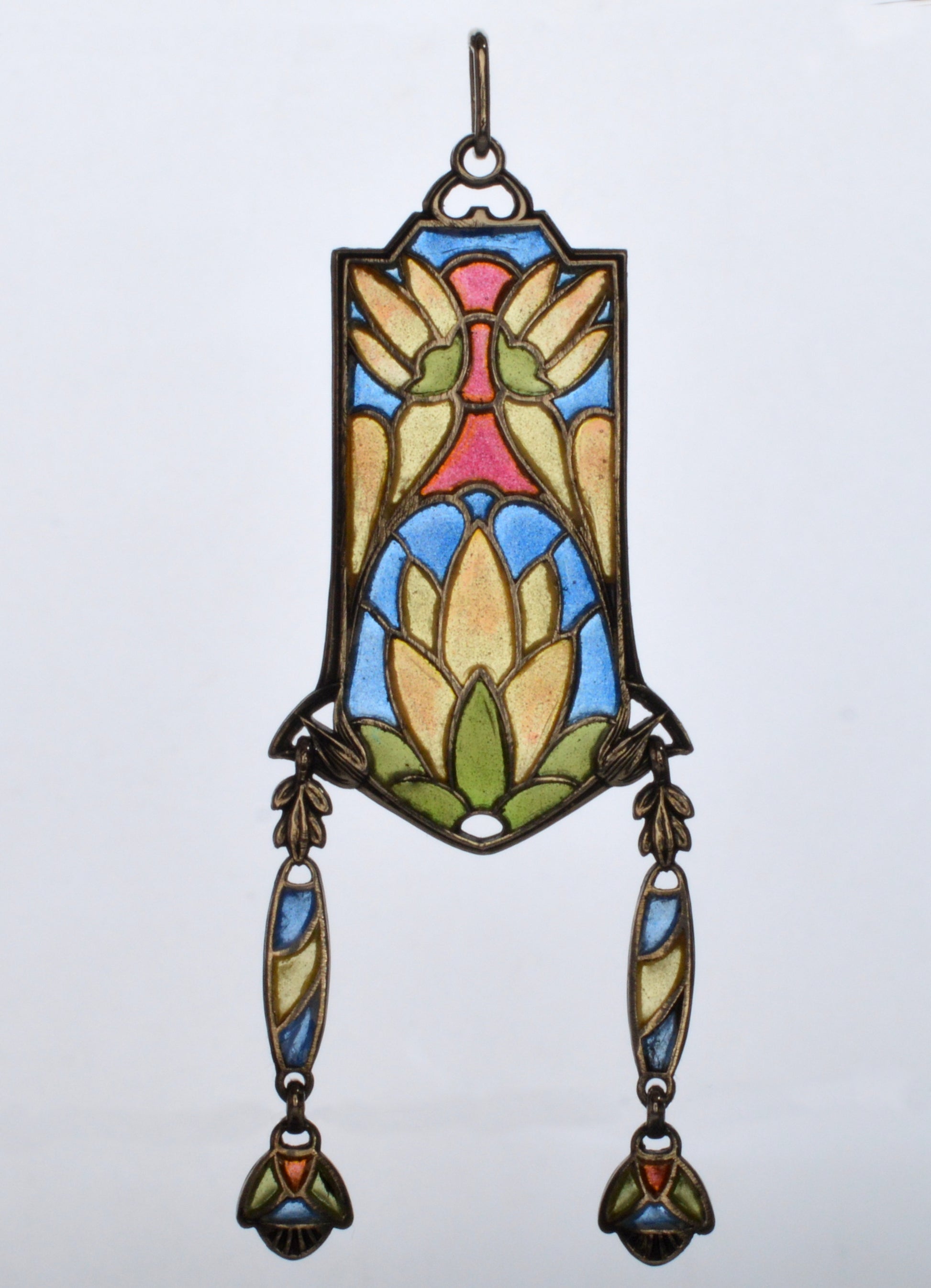 Art Nouveau Jugendstil Plique-A-Jour Egyptian Revival Sterling Pendant C.1900