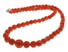 Antique Art Deco Carved Red Momo Coral Bead Necklace C.1920