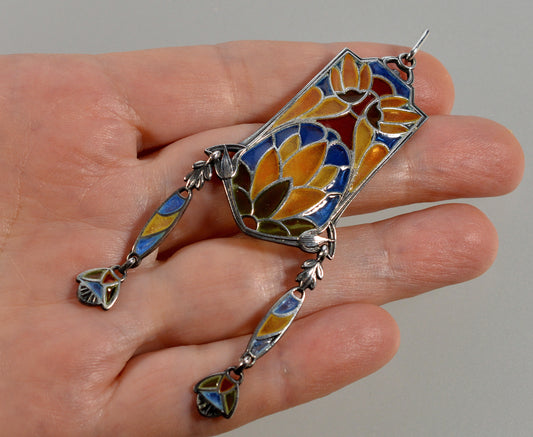 Art Nouveau Jugendstil Plique-A-Jour Egyptian Revival Sterling Pendant C.1900