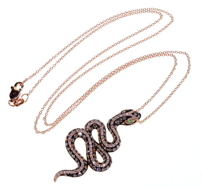 Effy Safary Snake Pendant Necklace 14K Gold Tsavorite Diamonds Enamel