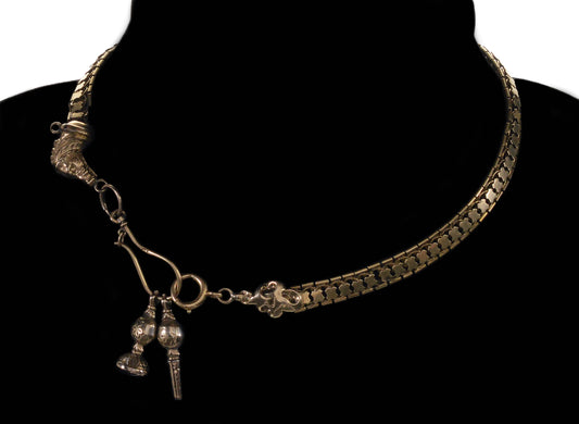 Antique Georgian 14K Gold Boar Head Fobs Snake Watch Chain Necklace C.1820