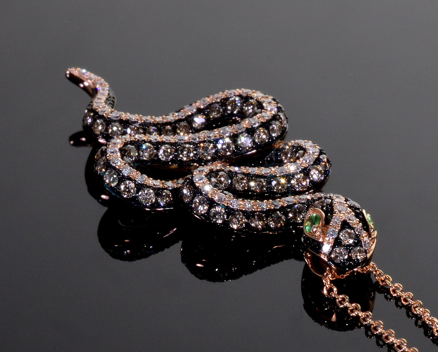Effy Safary Snake Pendant Necklace 14K Gold Tsavorite Diamonds Enamel