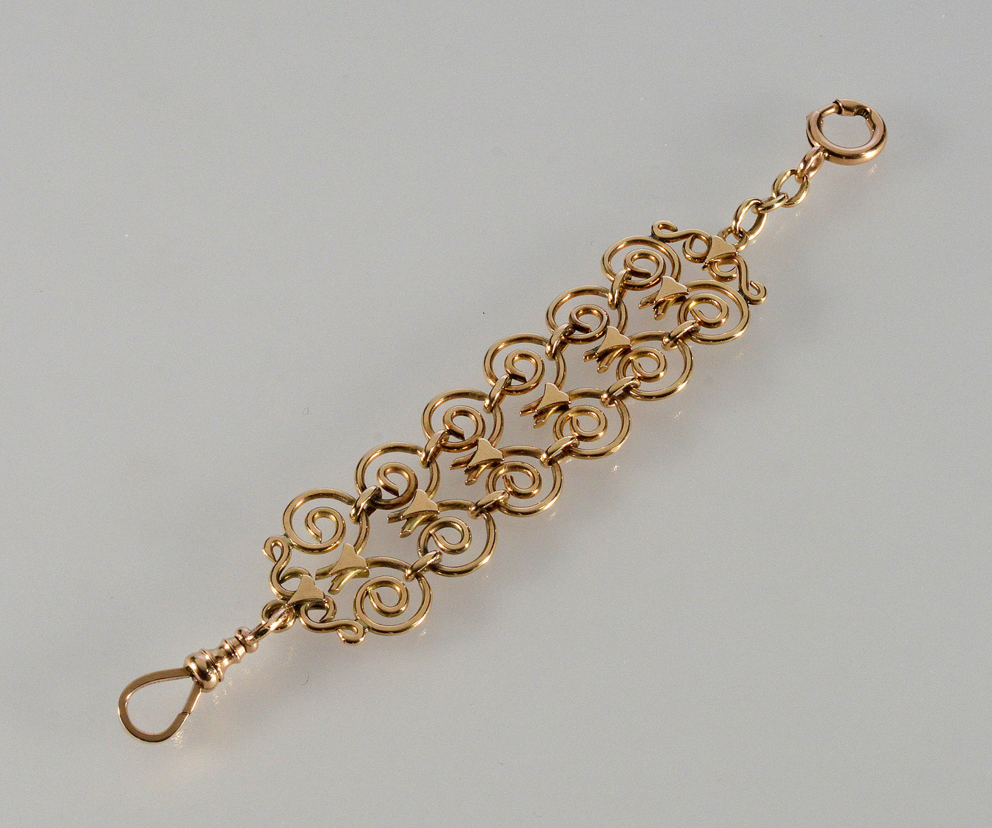 Antique Edwardian 10K Gold Filigree Fob Chain Dog Clip Bolt Clasps C.1910