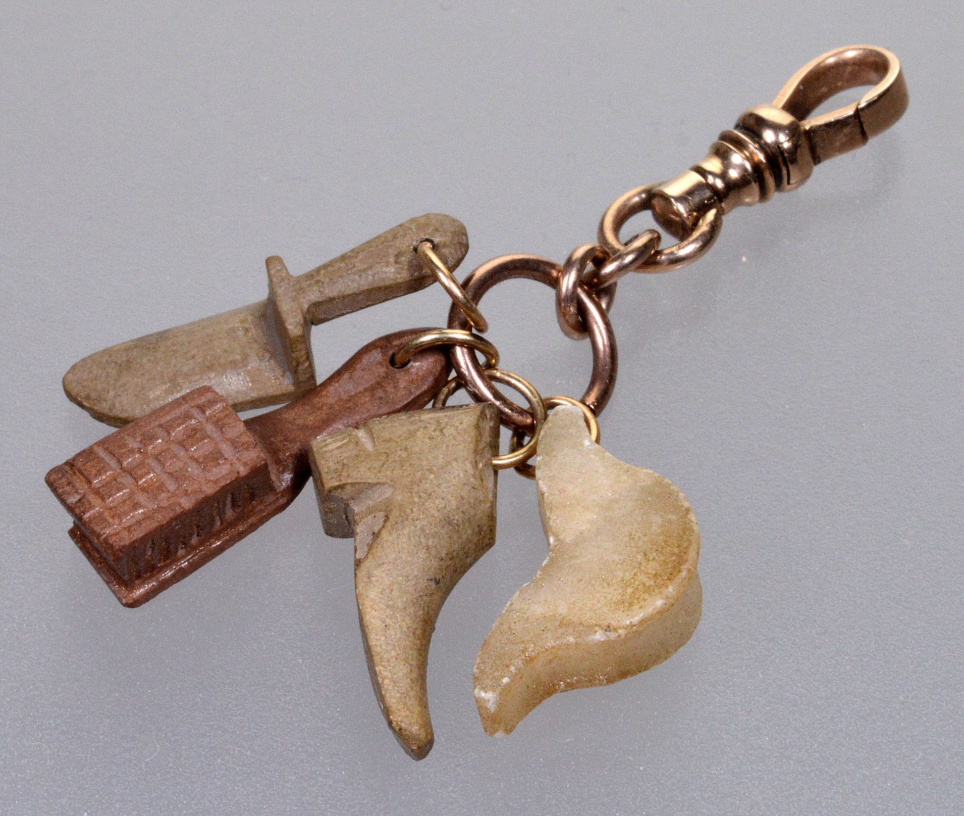 Georgian Victorian 10K Gold Carved Lava Fobs Charms Pendant C.1820