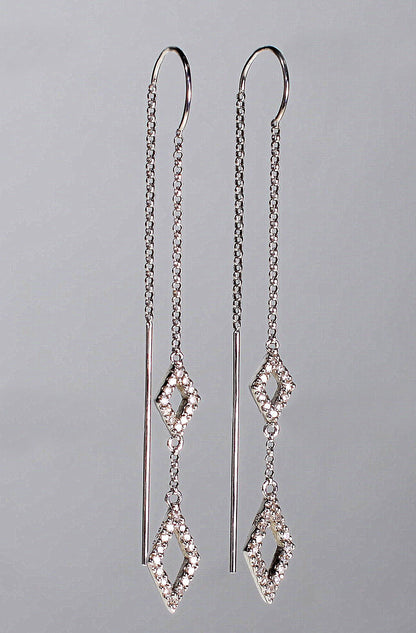 Designer 14K White Gold Diamond Threader Bar Earrings from Neiman Marcus