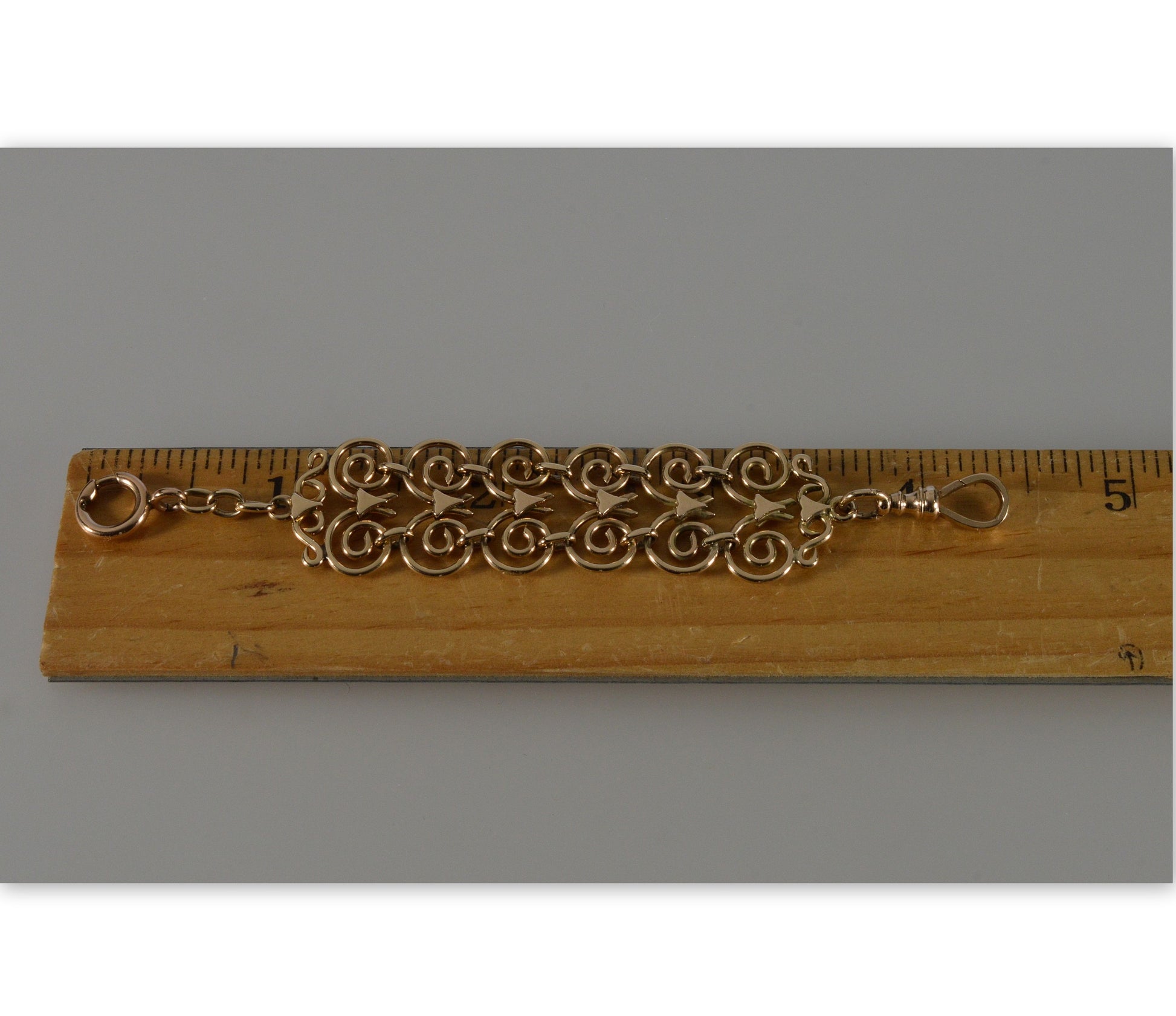 Antique Edwardian 10K Gold Filigree Fob Chain Dog Clip Bolt Clasps C.1910