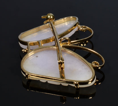 Gump's Lavender Jade 14K Gold Butterfly Brooch Pendant C.1970