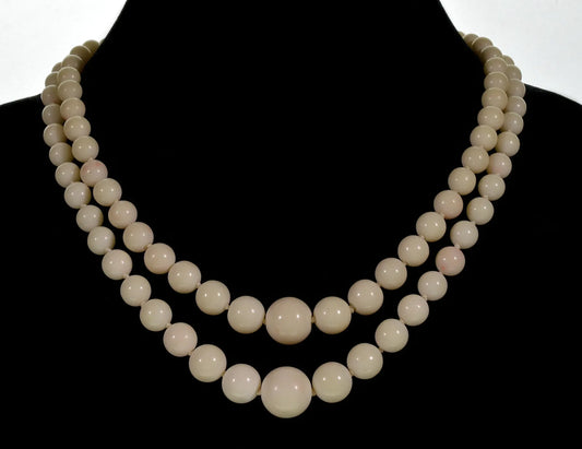 Antique Art Deco Italian Angel Skin Coral Bead Necklace 2 Strands C.1930