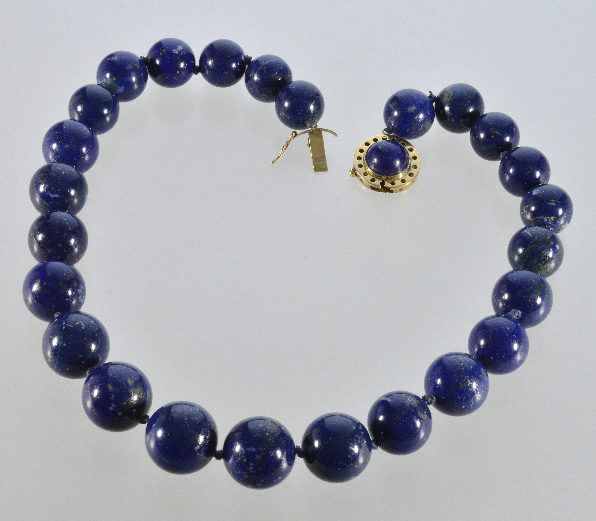 Antique Art Deco 18K Gold Large Lapis Lazuli Bead Necklace C.1920