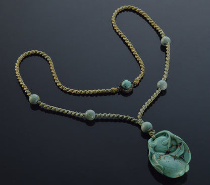 Antique Chinese Carved Turquoise Pendant Necklace C.1890