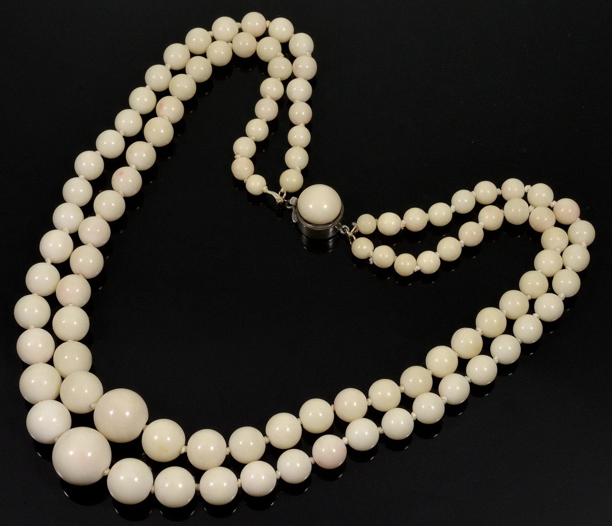 Antique Art Deco Italian Angel Skin Coral Bead Necklace 2 Strands C.1930