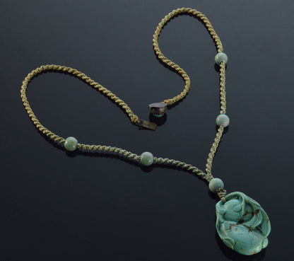 Antique Chinese Carved Turquoise Pendant Necklace C.1890