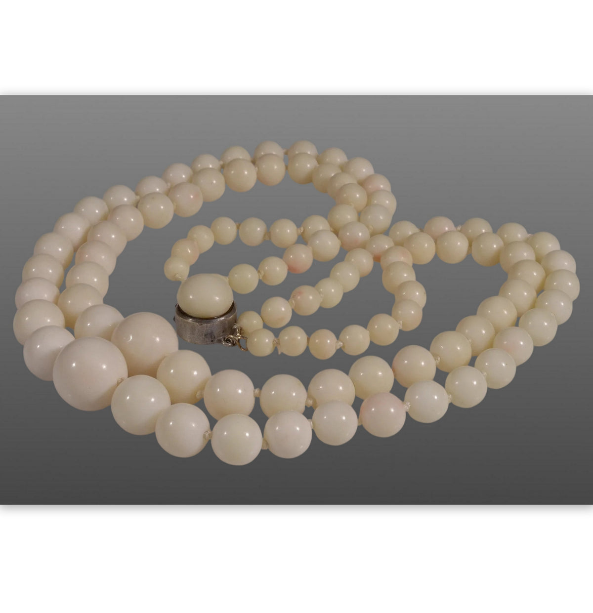 Antique Art Deco Italian Angel Skin Coral Bead Necklace 2 Strands C.1930
