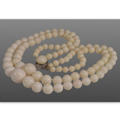 Antique Art Deco Italian Angel Skin Coral Bead Necklace 2 Strands C.1930