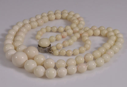 Antique Art Deco Italian Angel Skin Coral Bead Necklace 2 Strands C.1930