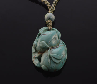 Antique Chinese Carved Turquoise Pendant Necklace C.1890