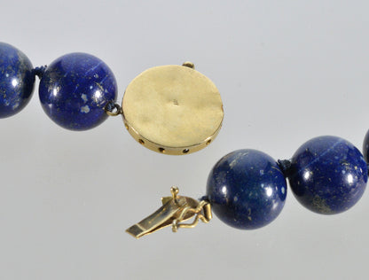 Antique Art Deco 18K Gold Large Lapis Lazuli Bead Necklace C.1920