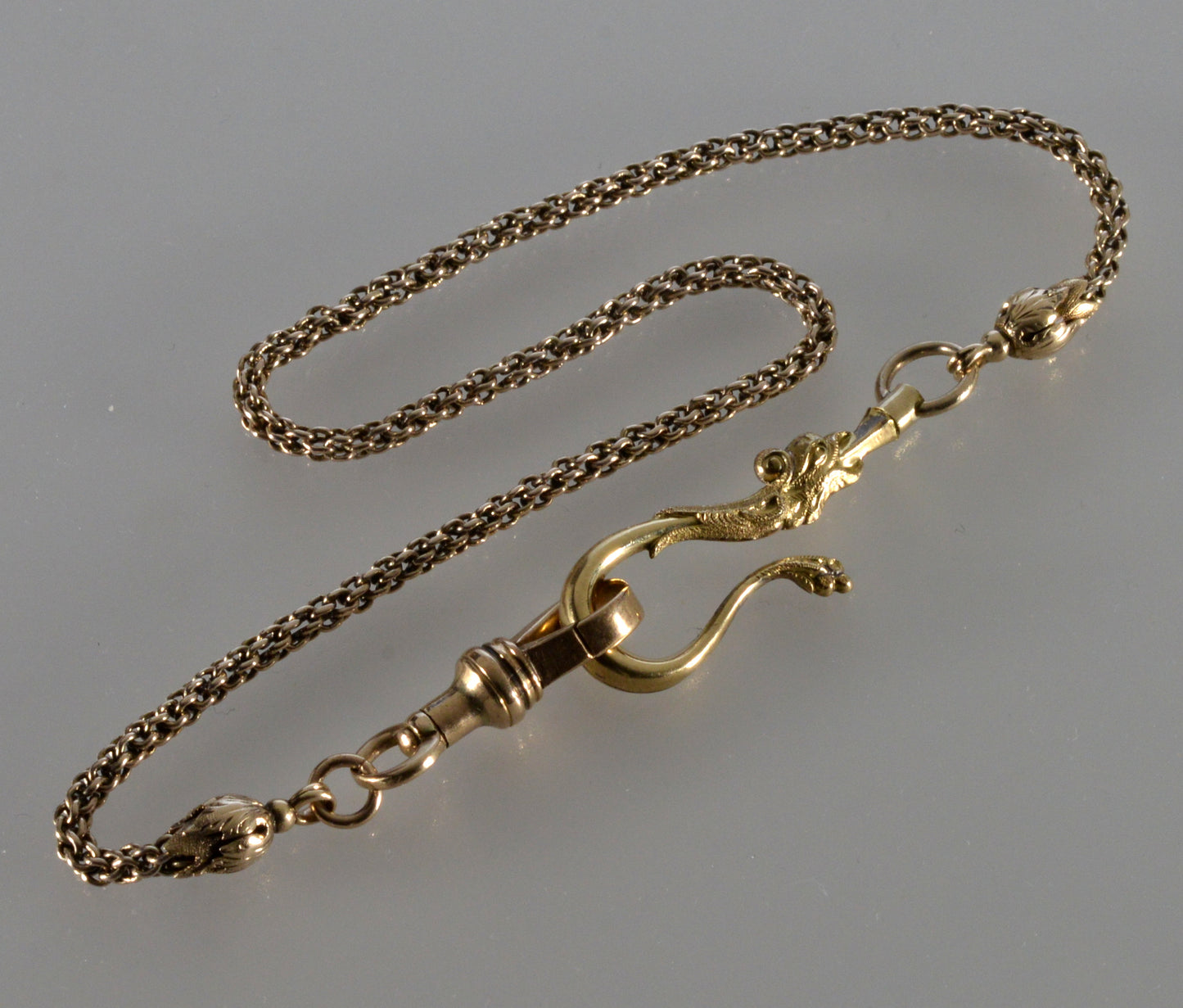 Antique Georgian 10K Gold Dragon Hook Watch Chain Necklace C.1820