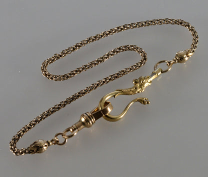 Antique Georgian 10K Gold Dragon Hook Watch Chain Necklace C.1820