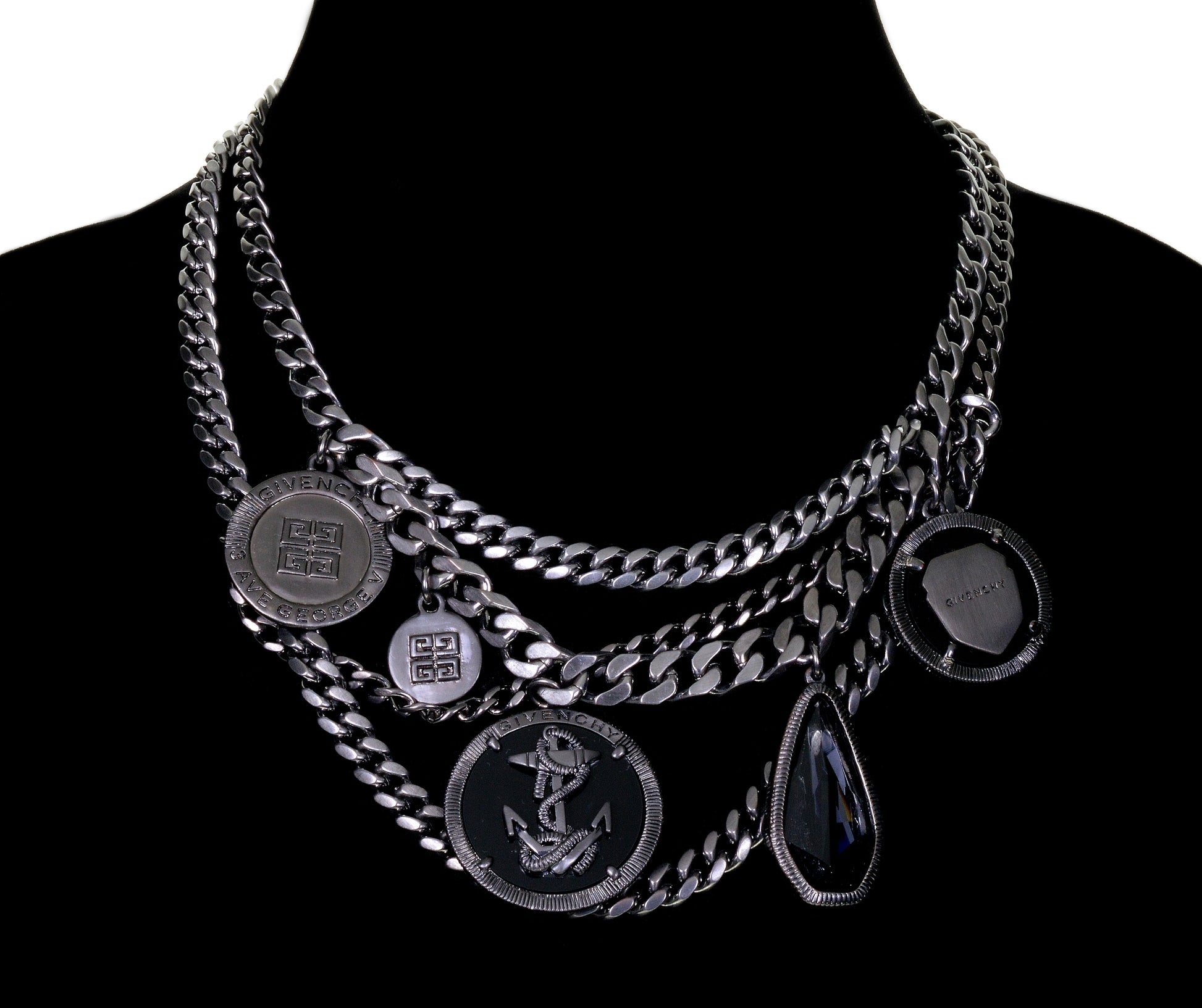 Givenchy Houte Couture Signature Necklace Gunmetal Nautical C.1980