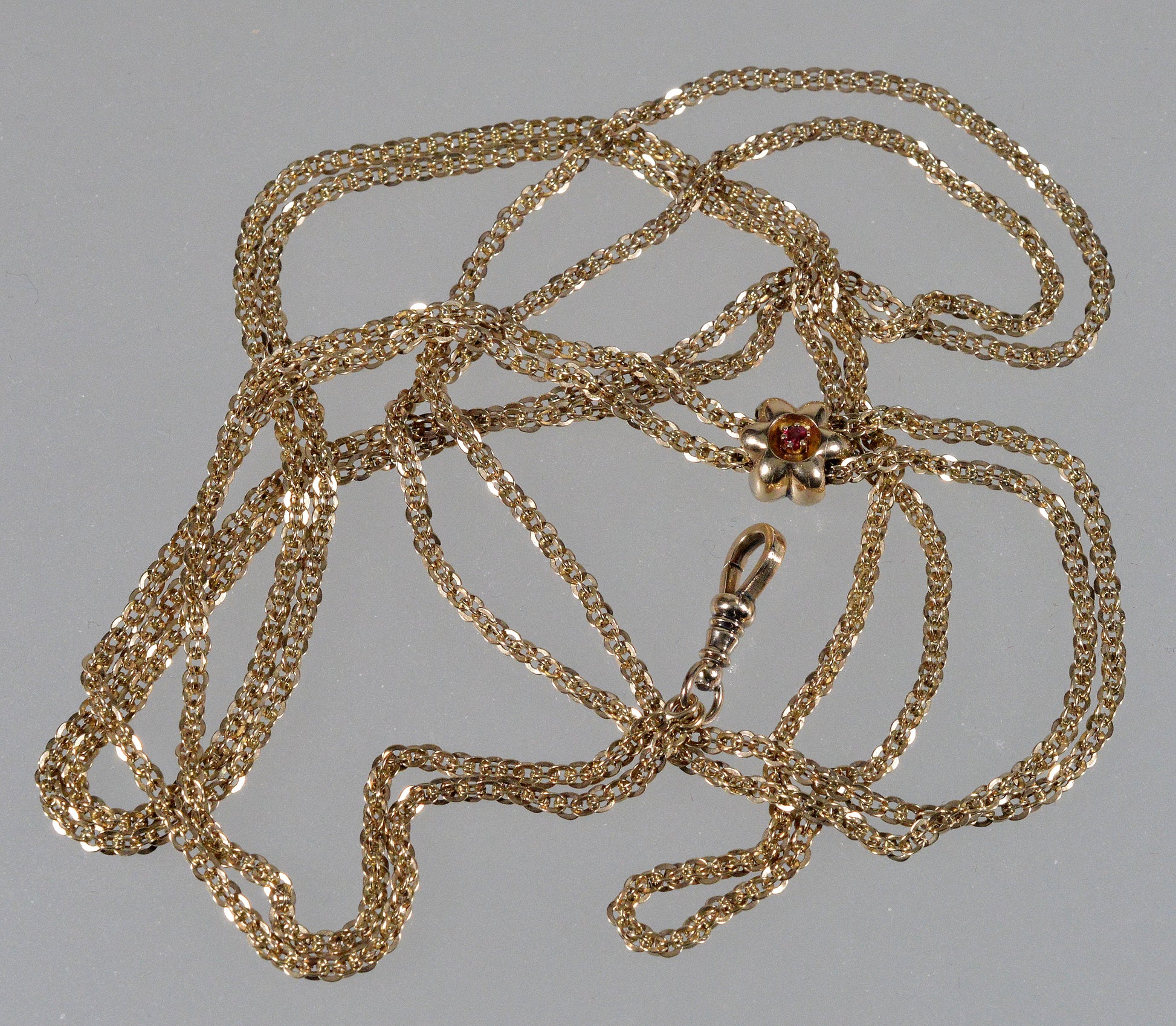 Antique Victorian 10K Gold Fancy Guard Chain Slider Necklace C.1890