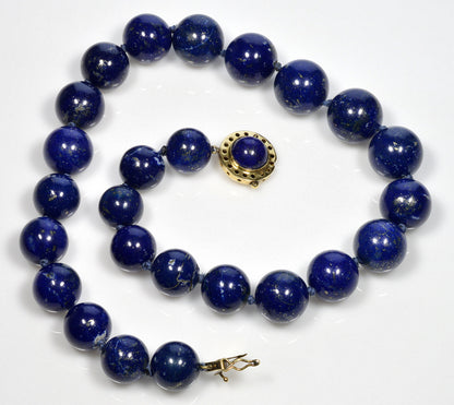 Antique Art Deco 18K Gold Large Lapis Lazuli Bead Necklace C.1920